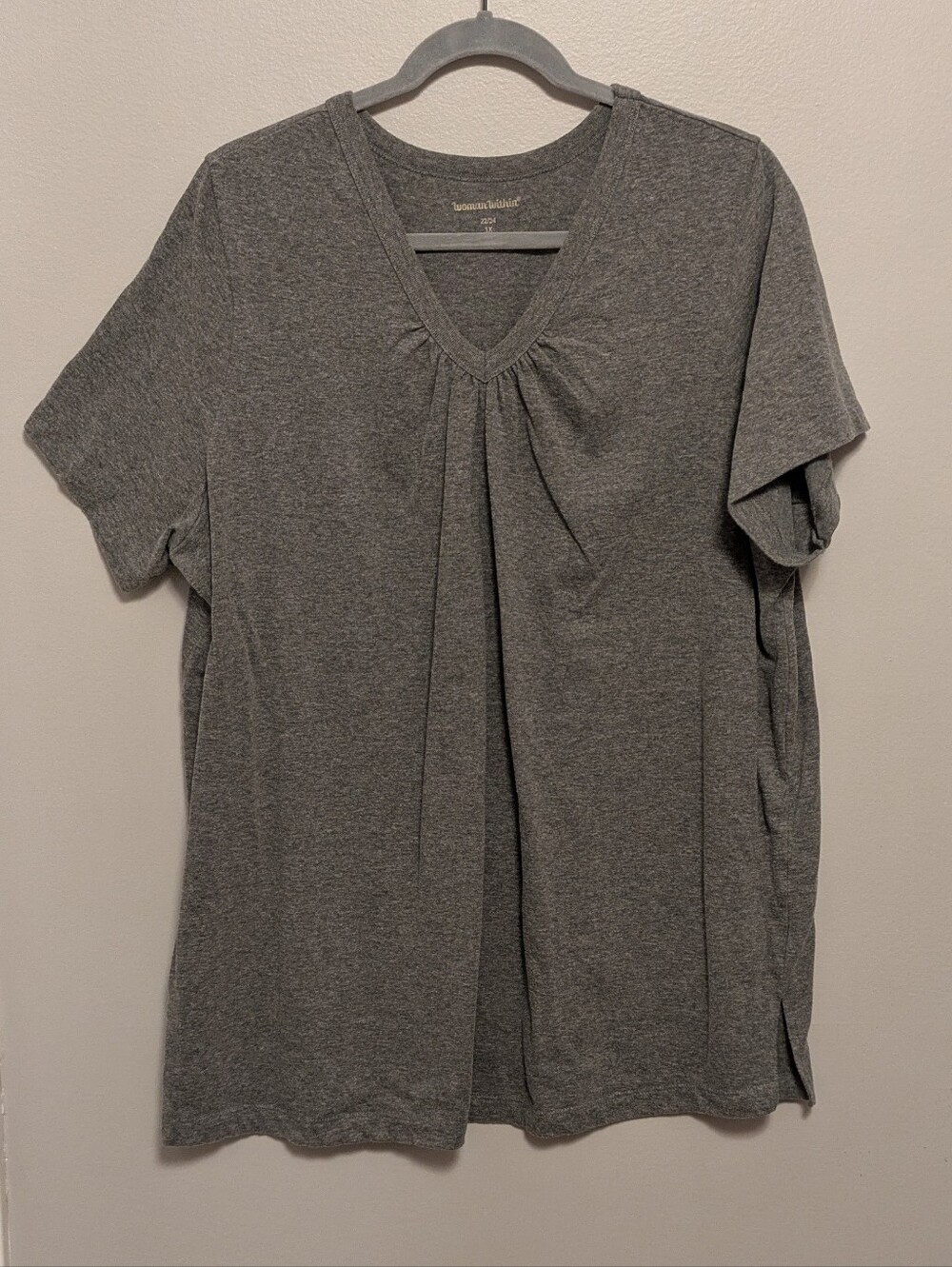 Woman Within Dark Gray Pleated V Neck 1X
